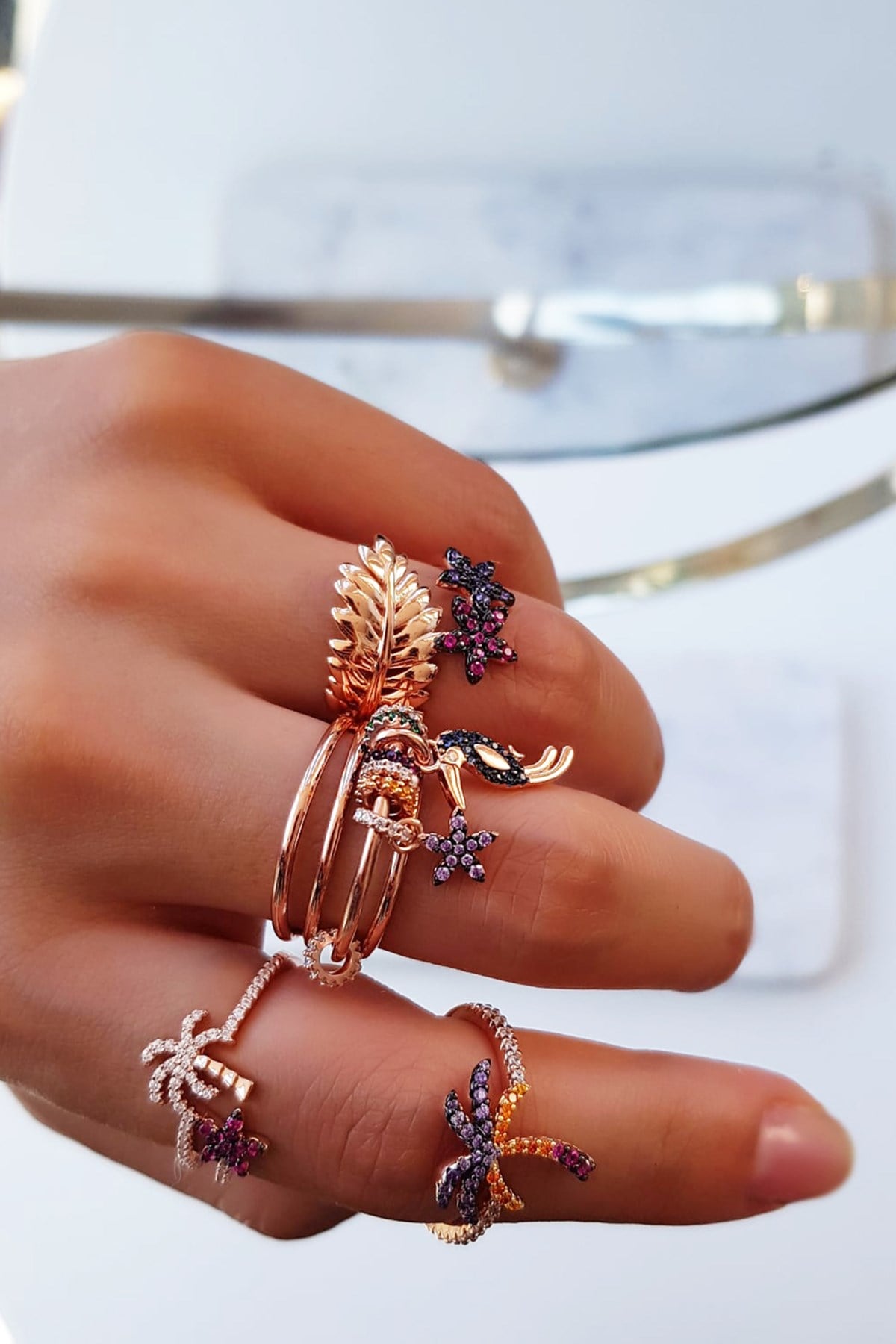 İTHAL PALM RENKLİ GÜMÜŞ YÜZÜK