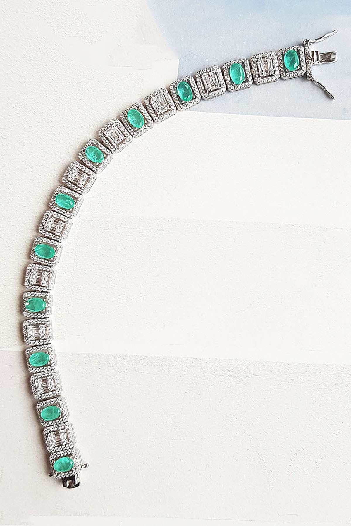 IMPORTED PARAIBA TOURMALINE BAGUETTE SILVER BRACELET