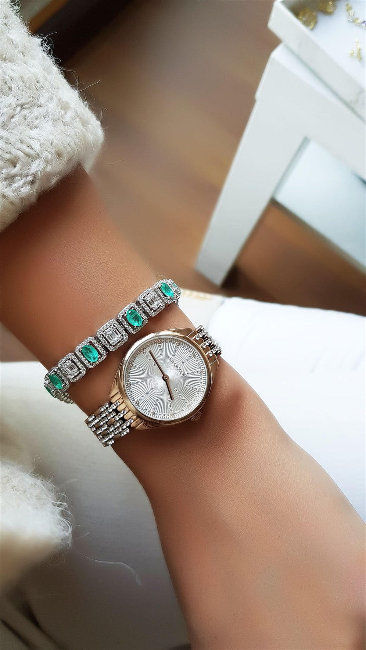 IMPORTED PARAIBA TOURMALINE BAGUETTE SILVER BRACELET