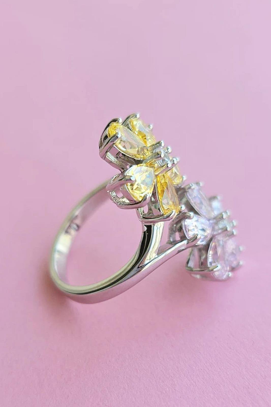 İTHAL PREMİUM  2Lİ LOTUS ÇİÇEĞİ SARI PEMBE GÜMÜŞ YÜZÜK  