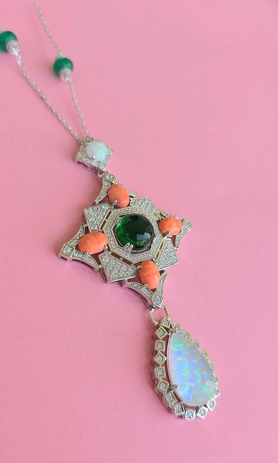 İTHAL PREMİUM KÖK ZÜMRÜT OPAL MERCAN DAMLA GÜMÜŞ KOLYE