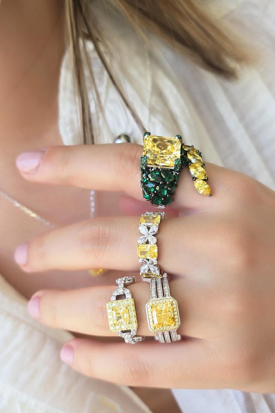 İTHAL SARI TAMTUR MOZANİT TİFF ÇİÇEKLİ GÜMÜŞ YÜZÜK