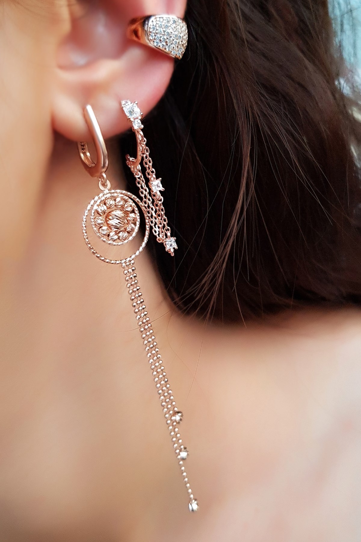 ROSE PLATED SILVER CUFF WITH IMPORTED U STONE