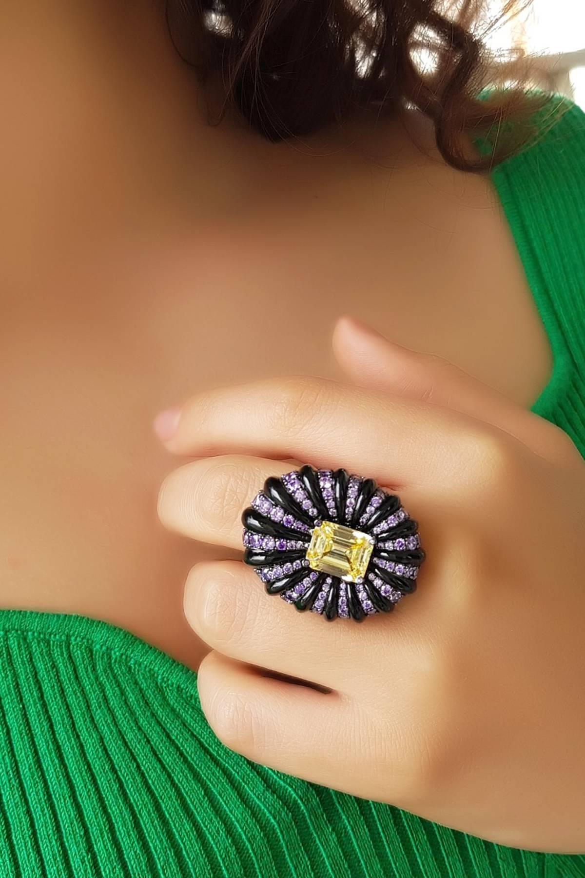 İTHAL VIP THOR MOR SARI TASARIM GÜMÜŞ YÜZÜK