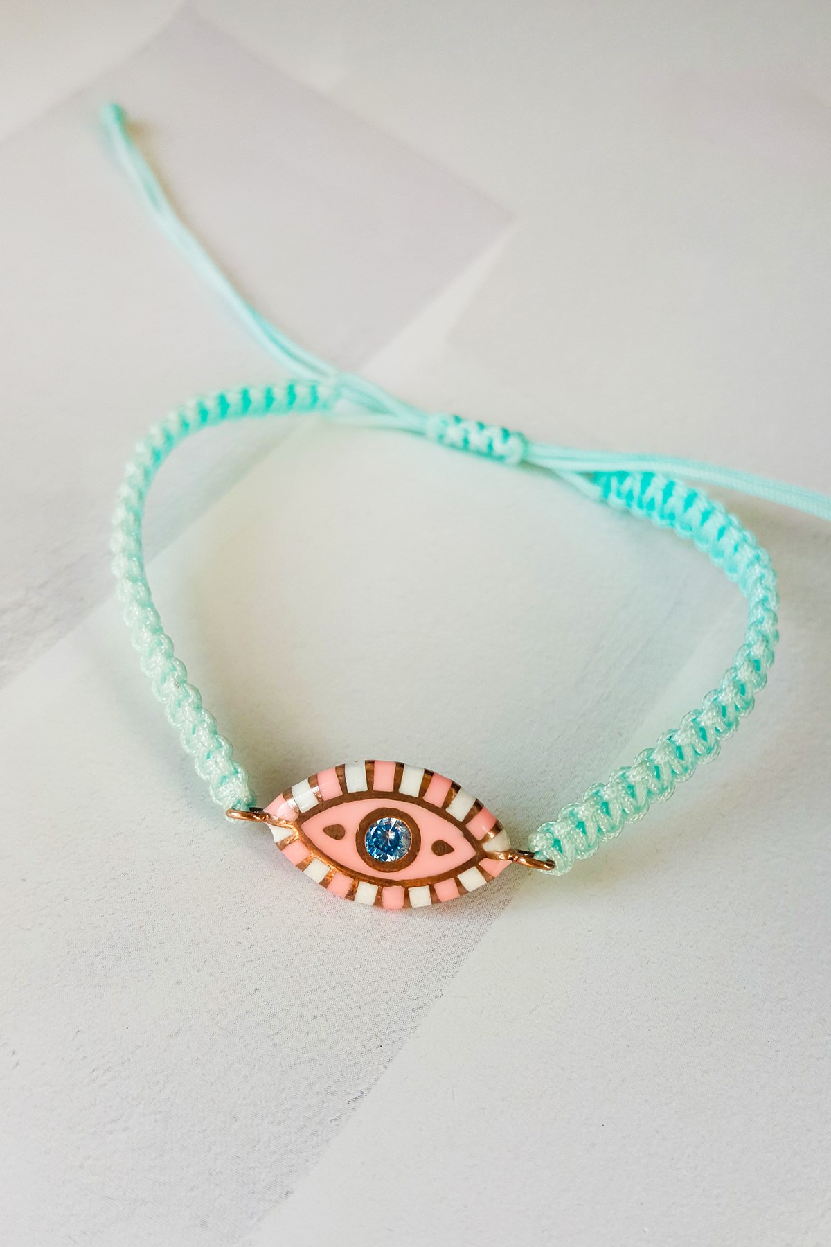 MACRAME STRINGED STRIPED EYE MODEL SILVER BRACELET