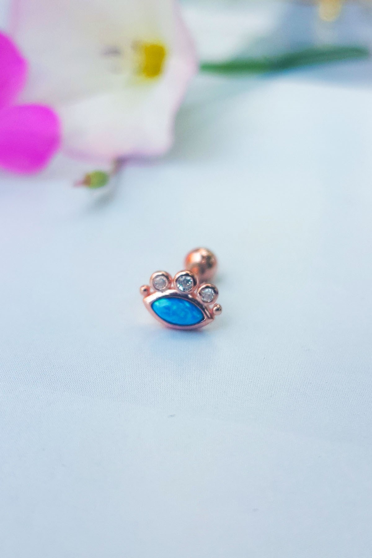 Single Blue Eye Silver Piercing Earrings