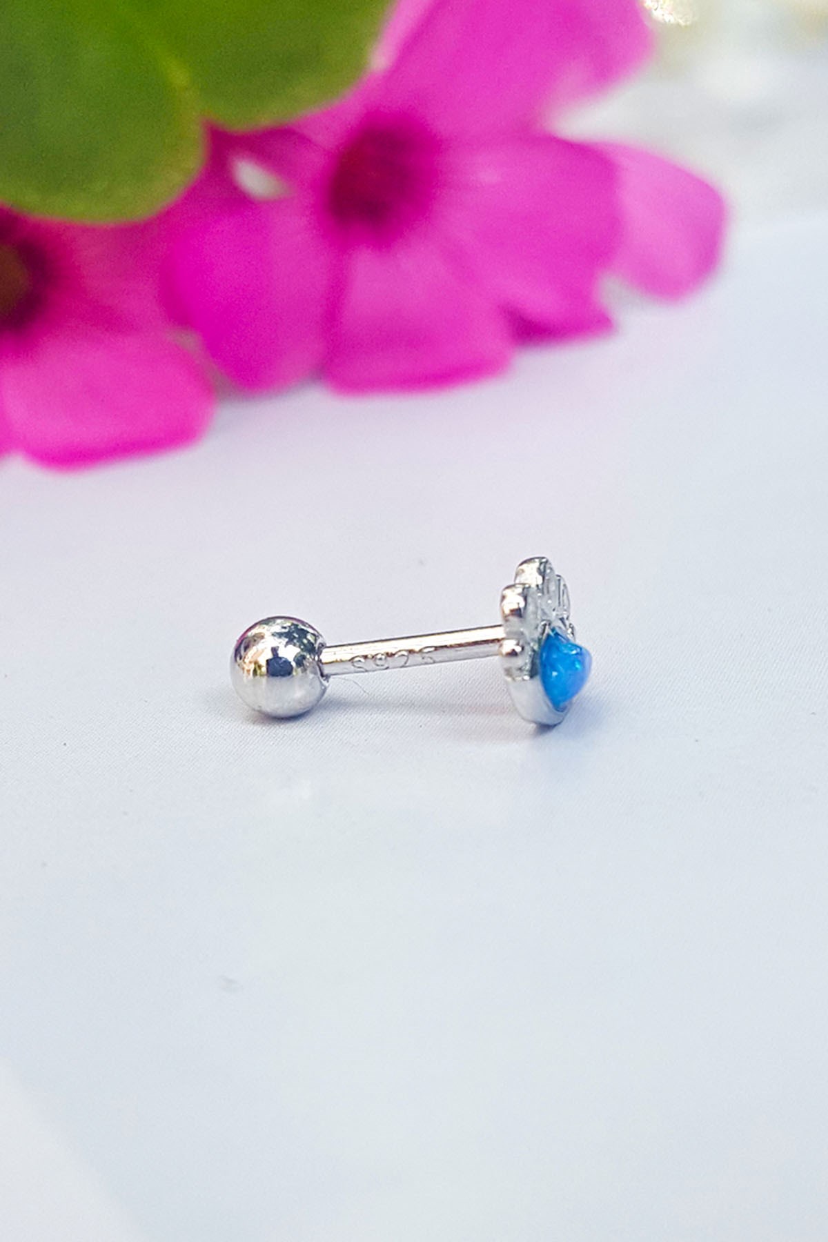 Single Blue Eye Silver Piercing Earrings