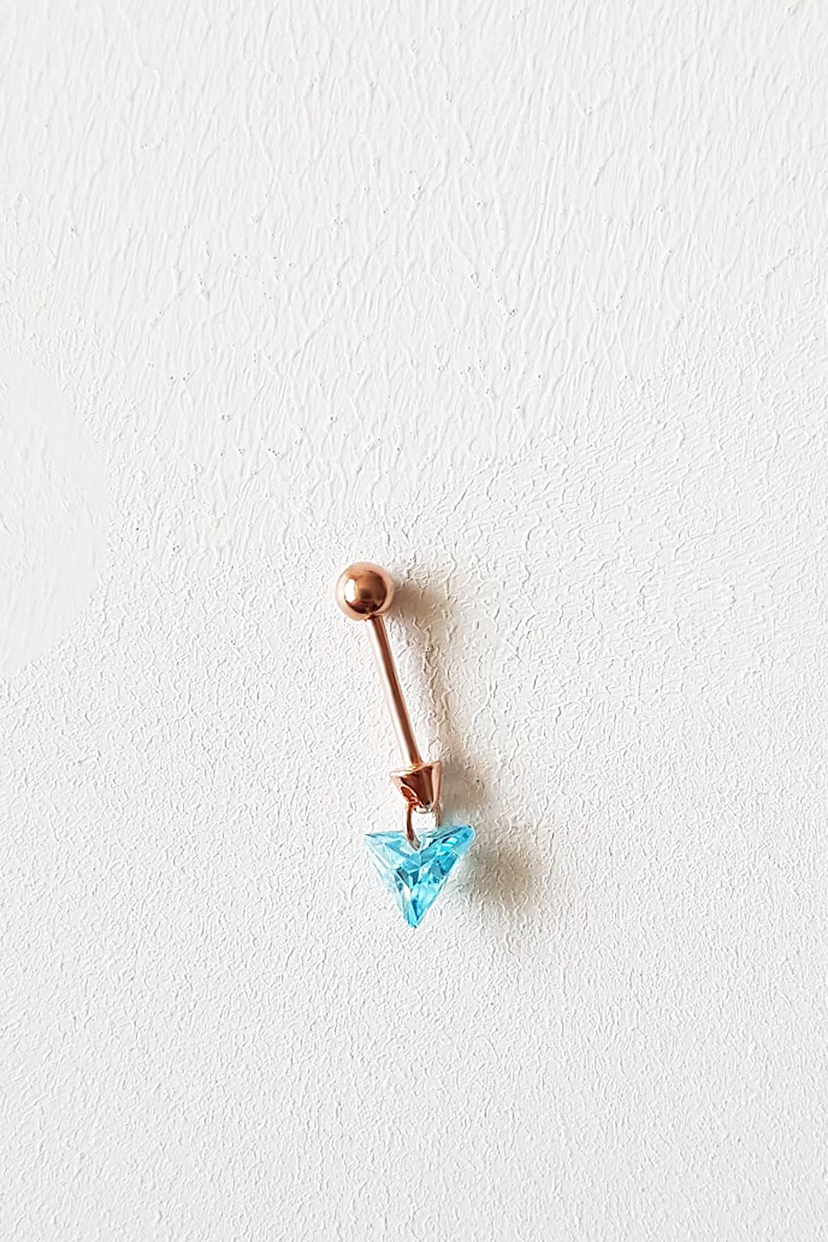 TEKLİ İTHAL AQUA FANCY KESİM ÜCGEN GÜMÜŞ KÜPE PİERCİNG