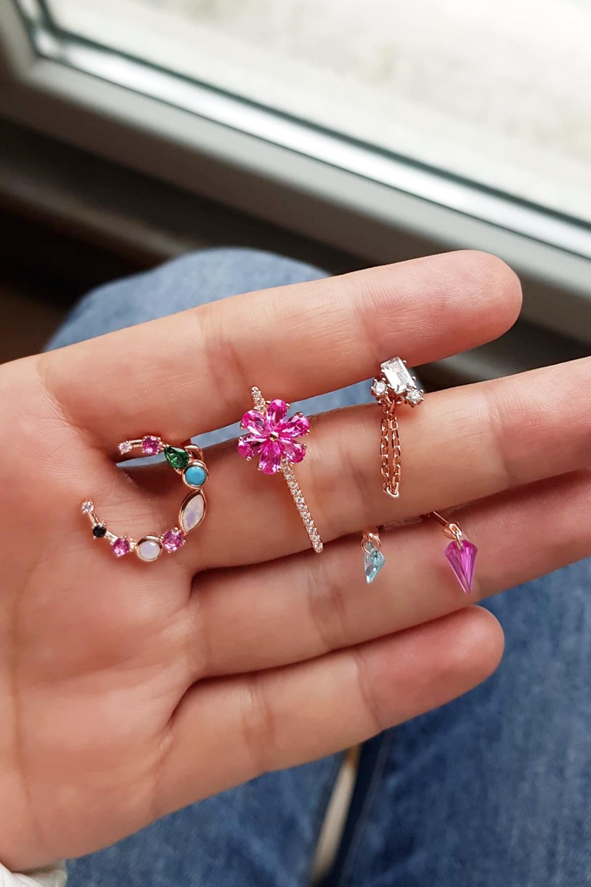 TEKLİ İTHAL AQUA FANCY KESİM ÜCGEN GÜMÜŞ KÜPE PİERCİNG