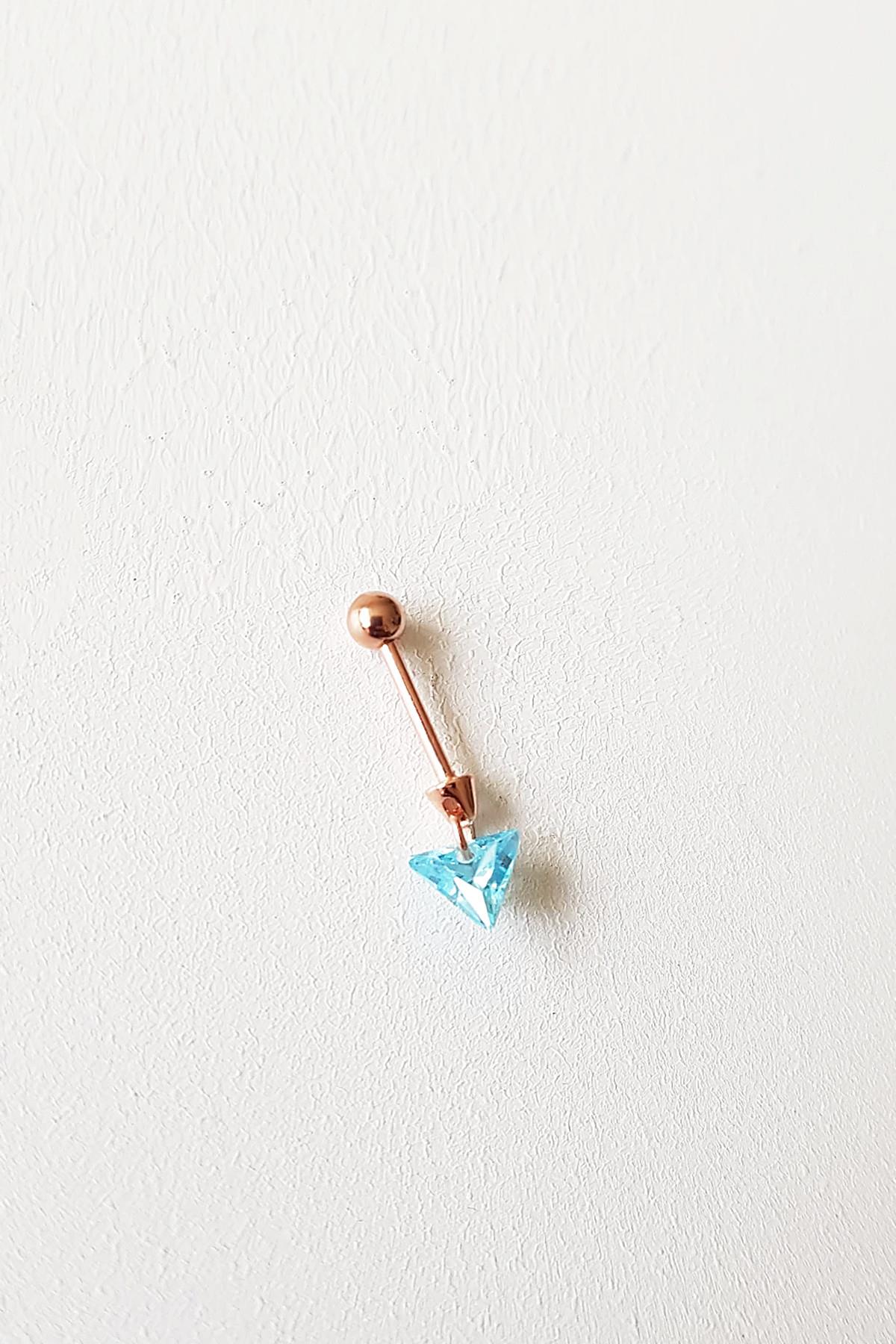 TEKLİ İTHAL AQUA FANCY KESİM ÜCGEN GÜMÜŞ KÜPE PİERCİNG