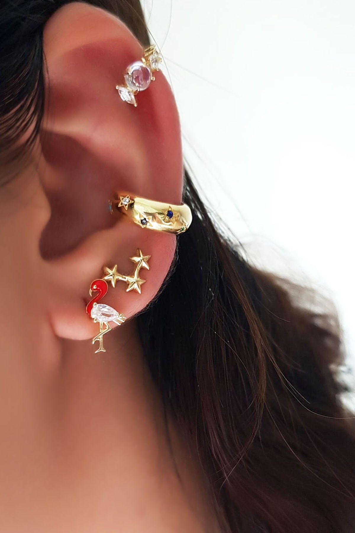 Tekli Ithal Mini Flamingo Red Gümüş Küpe