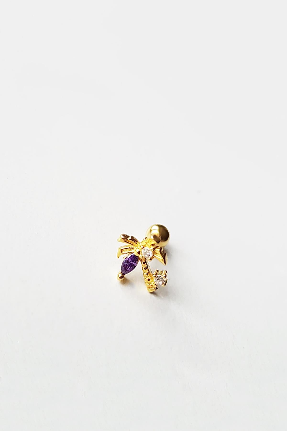 TEKLİ İTHAL PALMİYE GÜMÜŞ PİERCİNG KÜPE