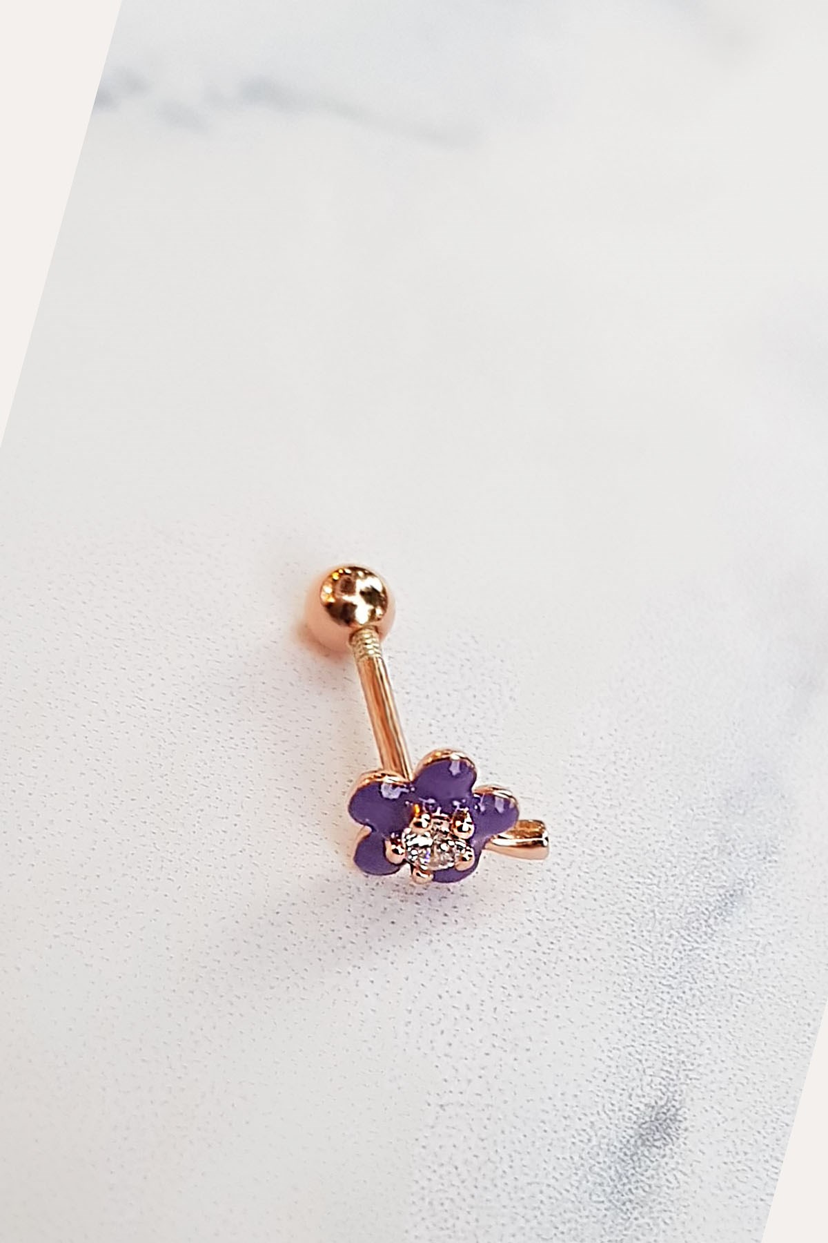 SINGLE IMPORTED PURPLE FLOWER SILVER PIERCED EARRINGS