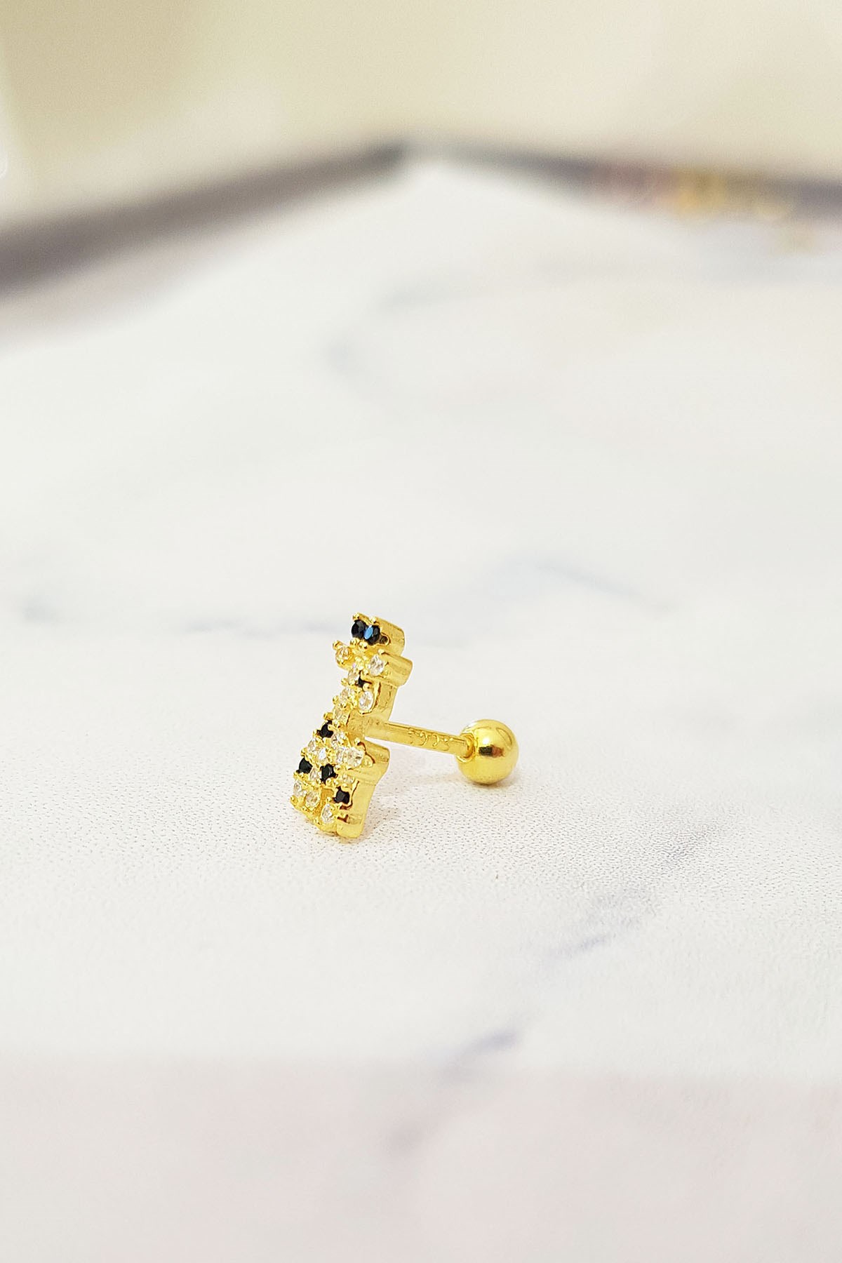 SINGLE IMPORTED BLACK SPECKLED BAMBI SILVER PIERCED EARRINGS