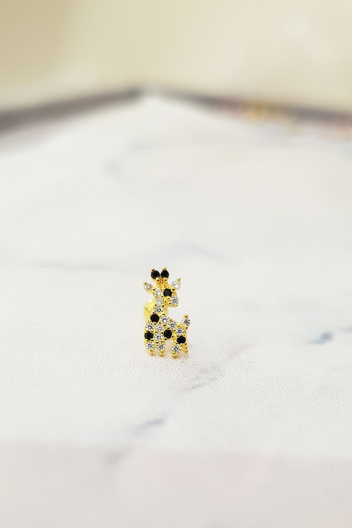 SINGLE IMPORTED BLACK SPECKLED BAMBI SILVER PIERCED EARRINGS