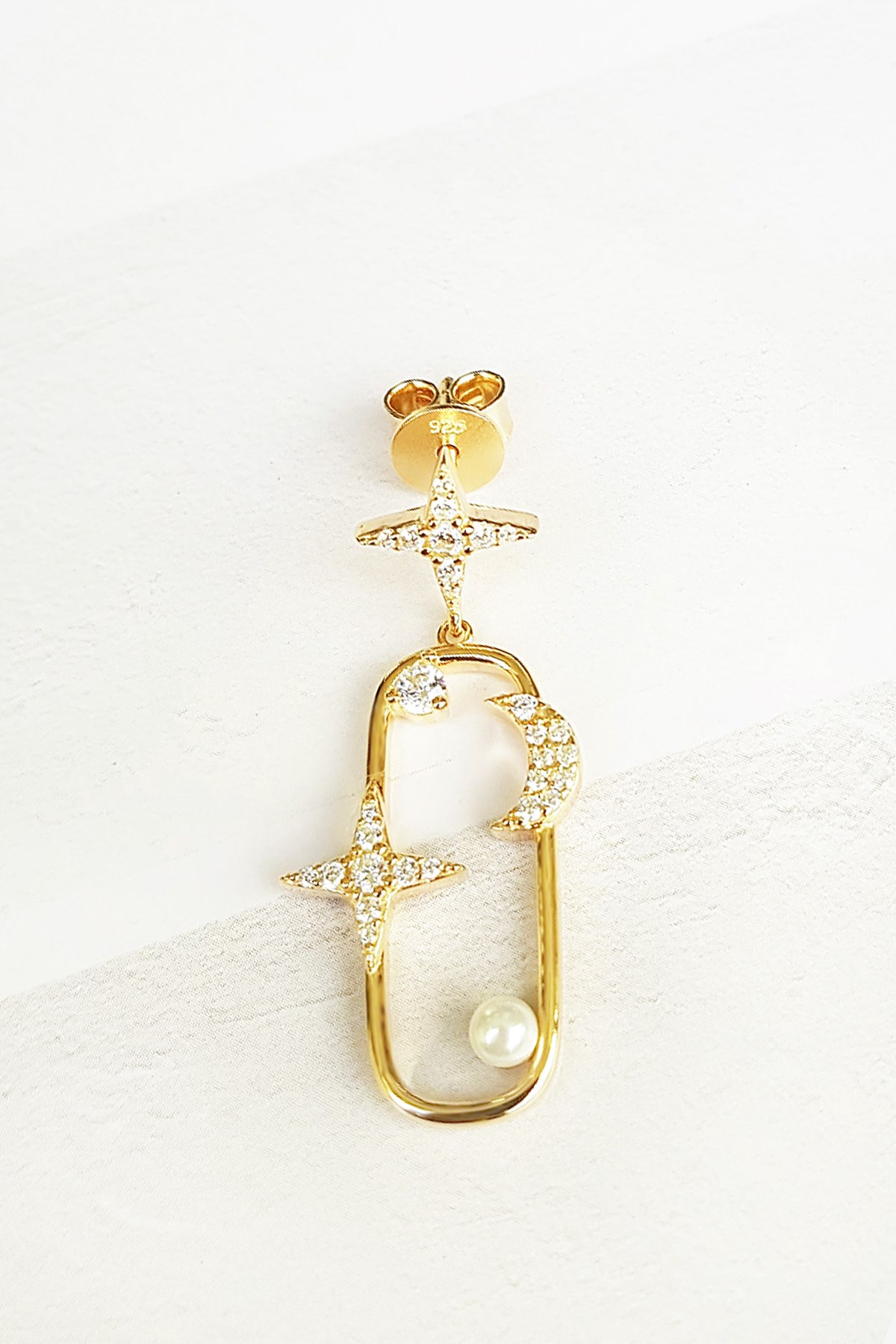 TEKLİ İTHAL SQUARE MOON STAR PEARL GÜMÜŞ KÜPE