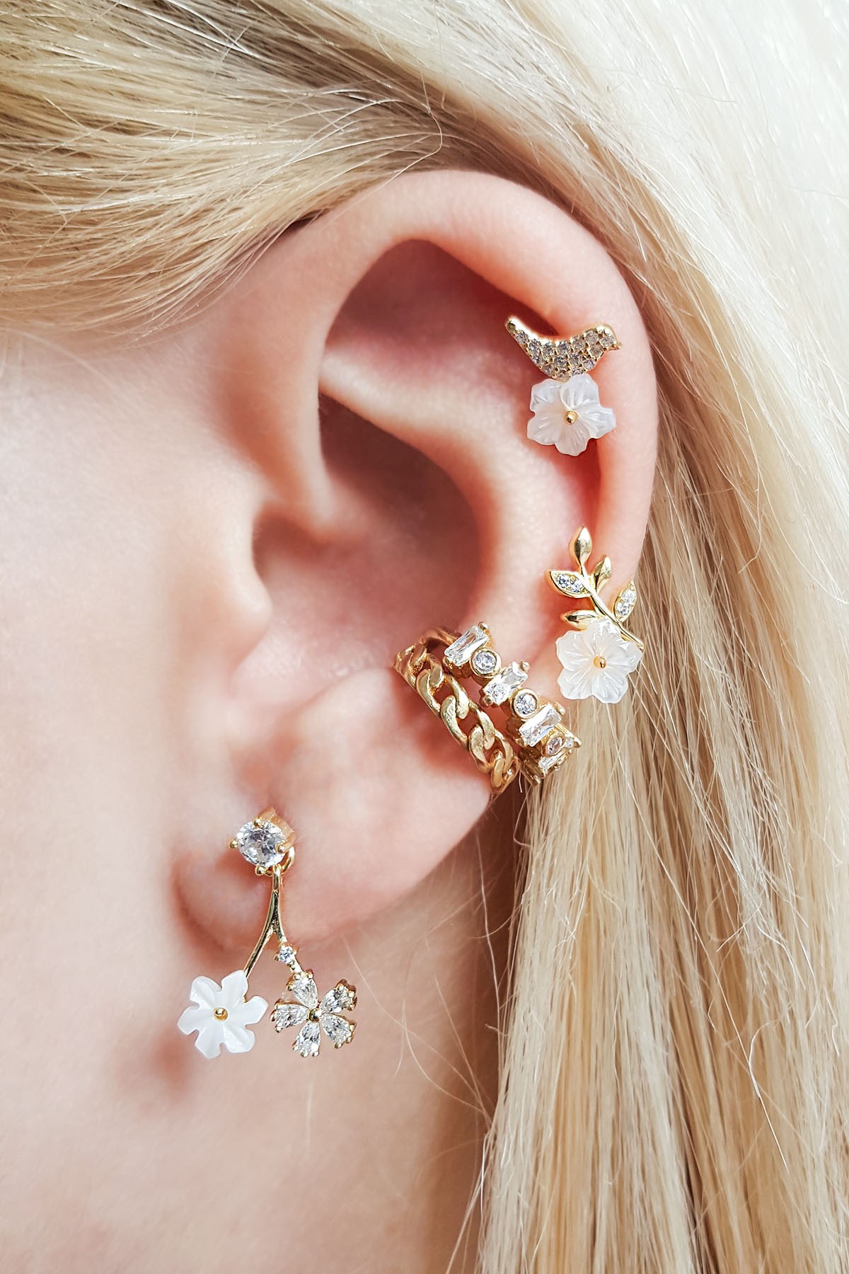 Tekli İthal Two Flower Gümüş Küpe