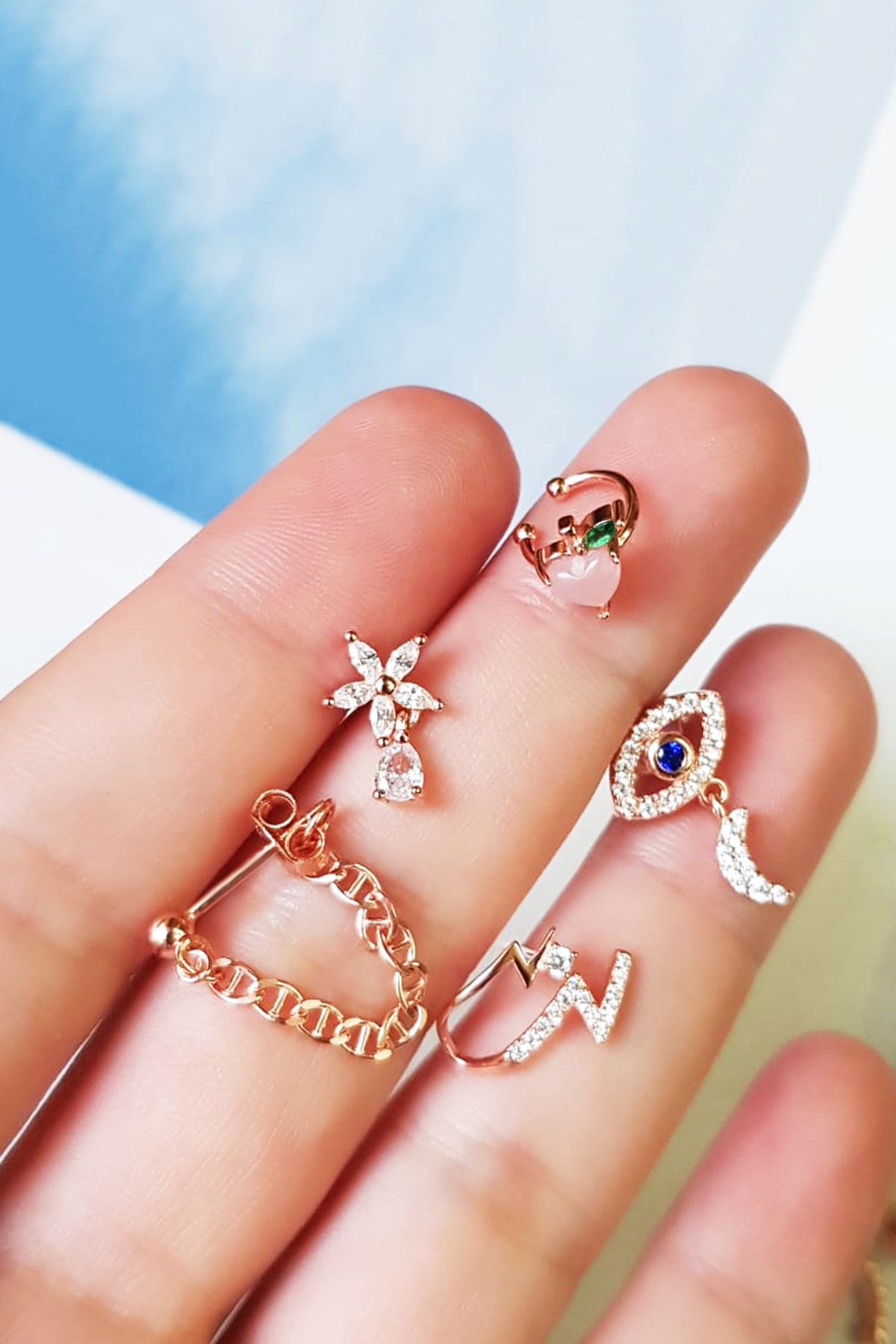 TEKLİ İTHAL ZİNCİR SADE TOPLU GÜMÜŞ ROSE KÜPE