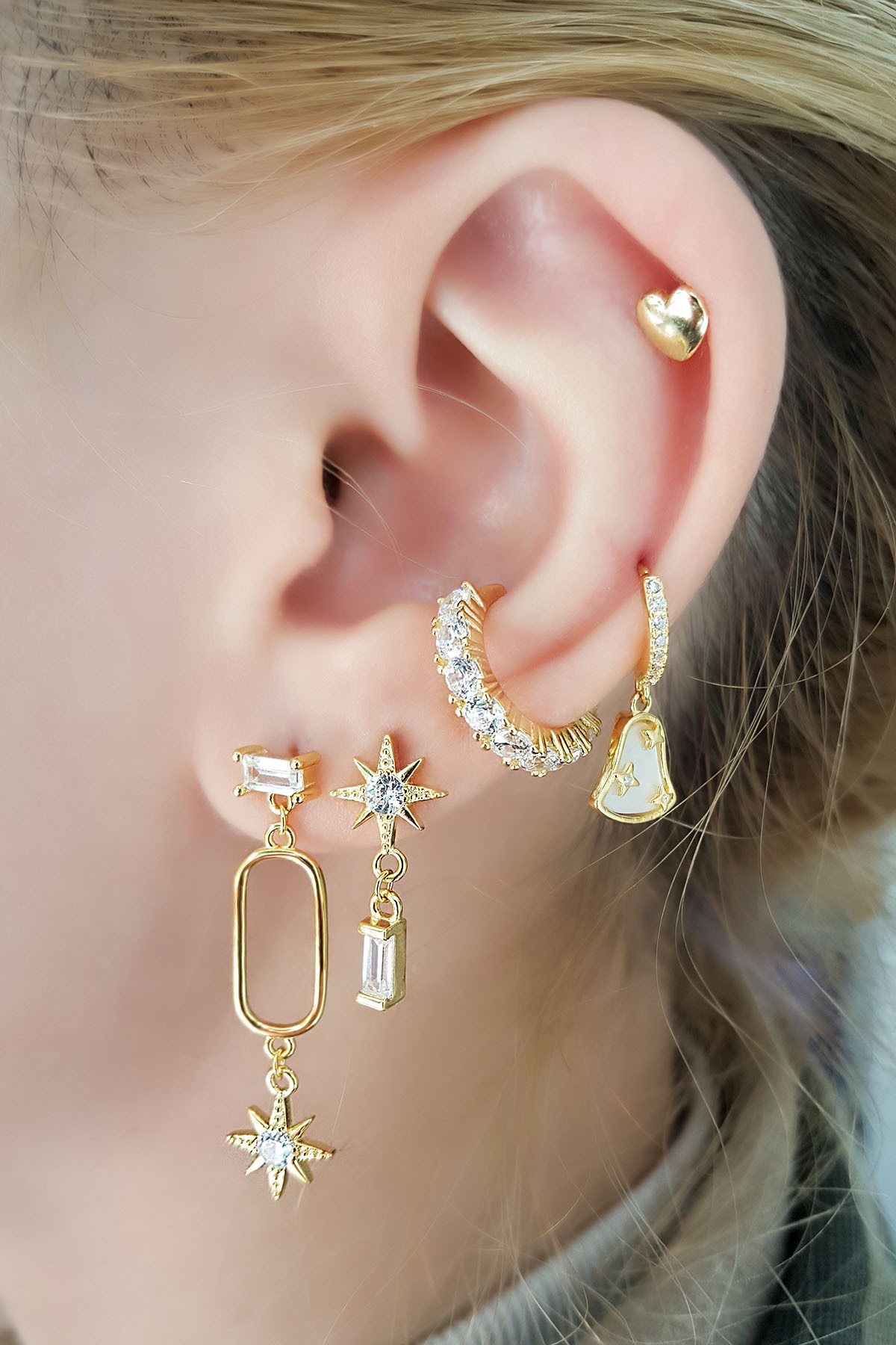 Single Silver Piercing Earrings with Heart