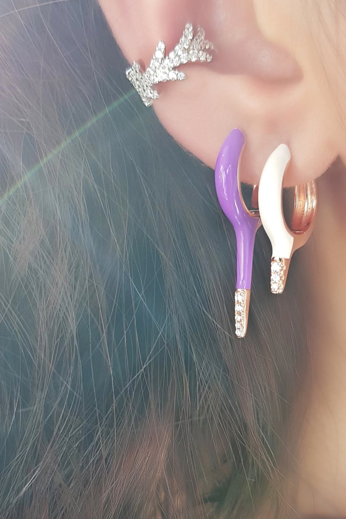 TEKLİ KURŞUN MOR İTHAL GÜMÜŞ KÜPE