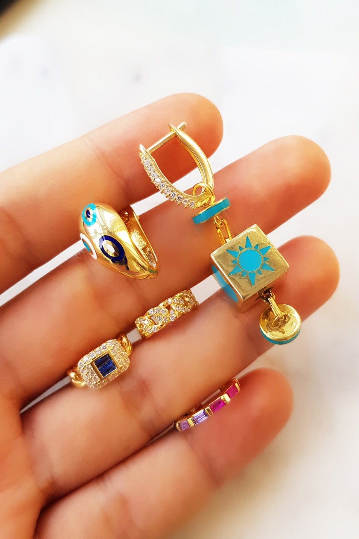 TEKLİ OVY BLUE BLACK GÜMÜŞ KÜPE 