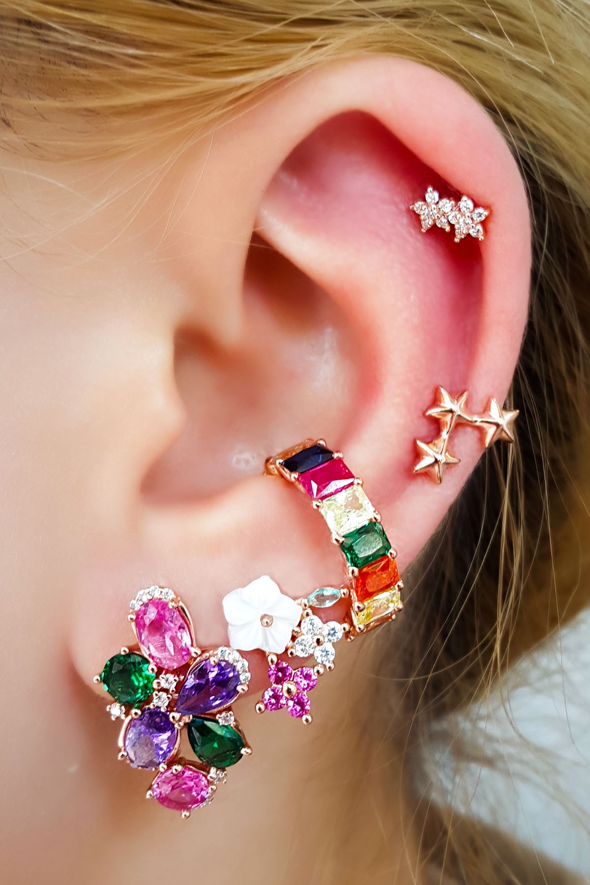 Single, Twin Star Silver Piercing Earrings