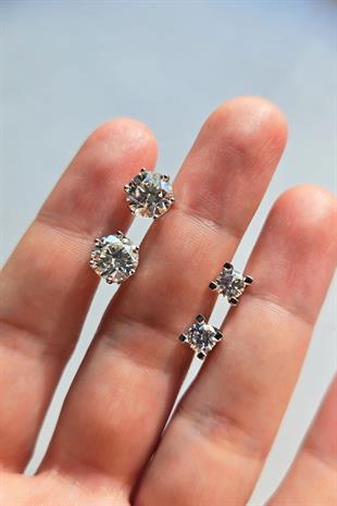 8MM MOZANİT YUVARLAK KESİM VİDALI GÜMÜŞ KÜPE
