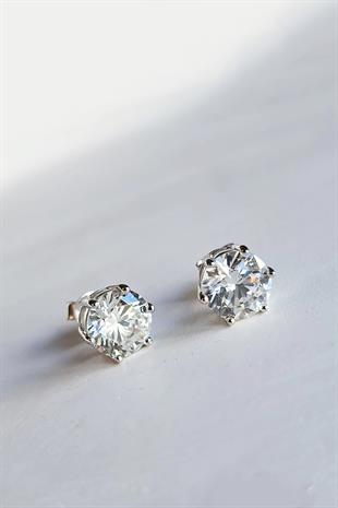 8MM MOZANİT YUVARLAK KESİM VİDALI GÜMÜŞ KÜPE