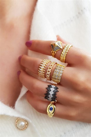 ALL SPİKEY BLACK GÜMÜŞ YÜZÜK