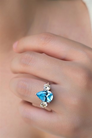 AQUA MOZANİT DAMLA GÜMÜŞ YÜZÜK