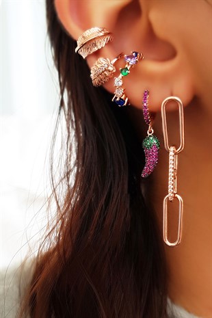 FEATHER ROSE SILVER CHIRP WITH WHITE STONES