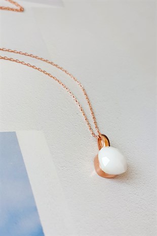 Beyaz Zirkon Tek Taşlı Gümüş Kolye