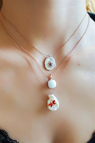 Beyaz Zirkon Tek Taşlı Gümüş Kolye