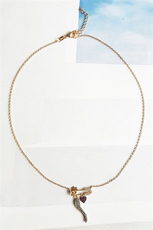 Biber-kalp-iğne-yonca Figürlü Gümüş Kolye