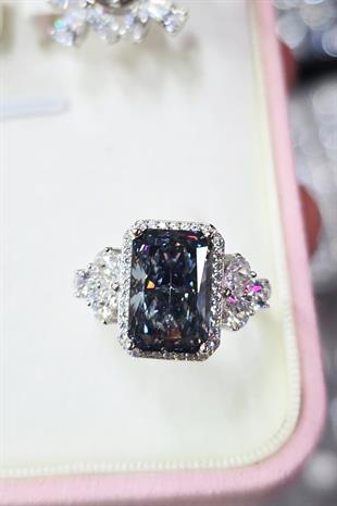 BLACK SİYAH LABORATUVAR PIRLANTA GÜMÜŞ YÜZÜK