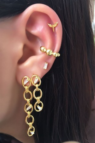 ÇİFT BAGET SALLANTILI GÜMÜŞ KÜPE