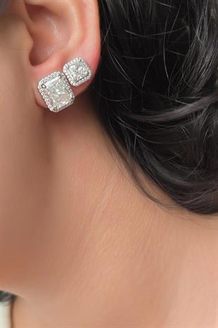 ÇİFT DİKDÖRTGEN MOZANİT GÜMÜŞ KÜPE