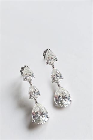 ÇİFT İTHAL 3LÜ DAMLA MOZANİT GÜMÜŞ KÜPE