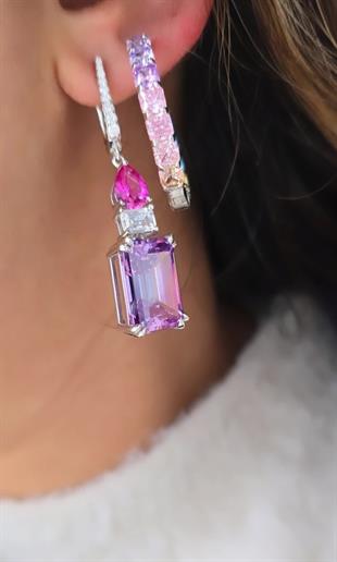 ÇİFT İTHAL BAGET MOR FUŞYA SALLANTILI UZUN GÜMÜŞ KÜPE