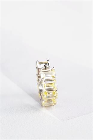 ÇİFT İTHAL BAGET SARI FANCY KESİM HALKA GÜMÜŞ KÜPE