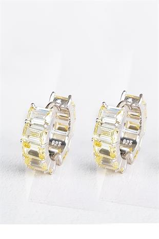 ÇİFT İTHAL BAGET SARI FANCY KESİM HALKA GÜMÜŞ KÜPE