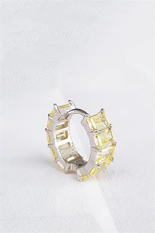 ÇİFT İTHAL BAGET SARI FANCY KESİM HALKA GÜMÜŞ KÜPE