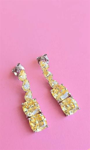 ÇİFT İTHAL BUZ KESİM SARI SALLANTILI GÜMÜŞ KÜPE