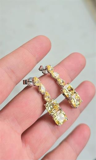 ÇİFT İTHAL BUZ KESİM SARI SALLANTILI GÜMÜŞ KÜPE