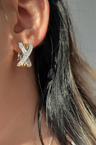 ÇİFT İTHAL ÇAPRAZ X BAGET GÜMÜŞ KÜPE