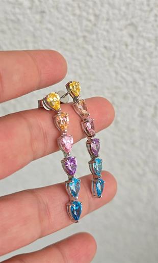 ÇİFT İTHAL RENKLİ DAMLA BUZ KESİM UZUN GÜMÜŞ KÜPE 