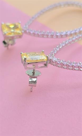 ÇİFT İTHAL DAMLA PEMBE SARI BUZ KESİM VIP GÜMÜŞ KÜPE 