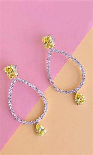 ÇİFT İTHAL DAMLA PEMBE SARI BUZ KESİM VIP GÜMÜŞ KÜPE 