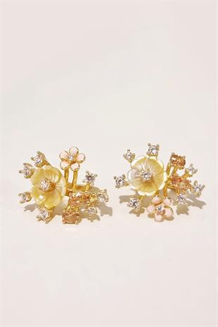 ÇİFT İTHAL GANEZZİ ALTIN SEDEF ÇİÇEKLİ GÜMÜŞ KÜPE