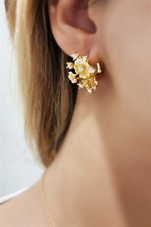 ÇİFT İTHAL GANEZZİ ALTIN SEDEF ÇİÇEKLİ GÜMÜŞ KÜPE